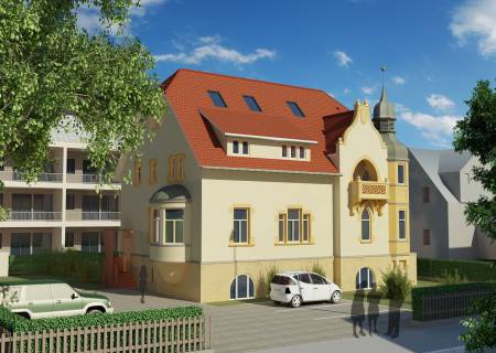 Visualisierung der Südwest Fassade nach der Sanierung. Visualisierung der Südwest Fassade nach der Sanierung.
