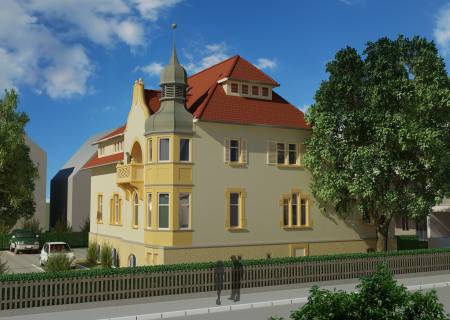 Visualisierung der Südost Fassade nach der Sanierung. Visualisierung der Südost Fassade nach der Sanierung.